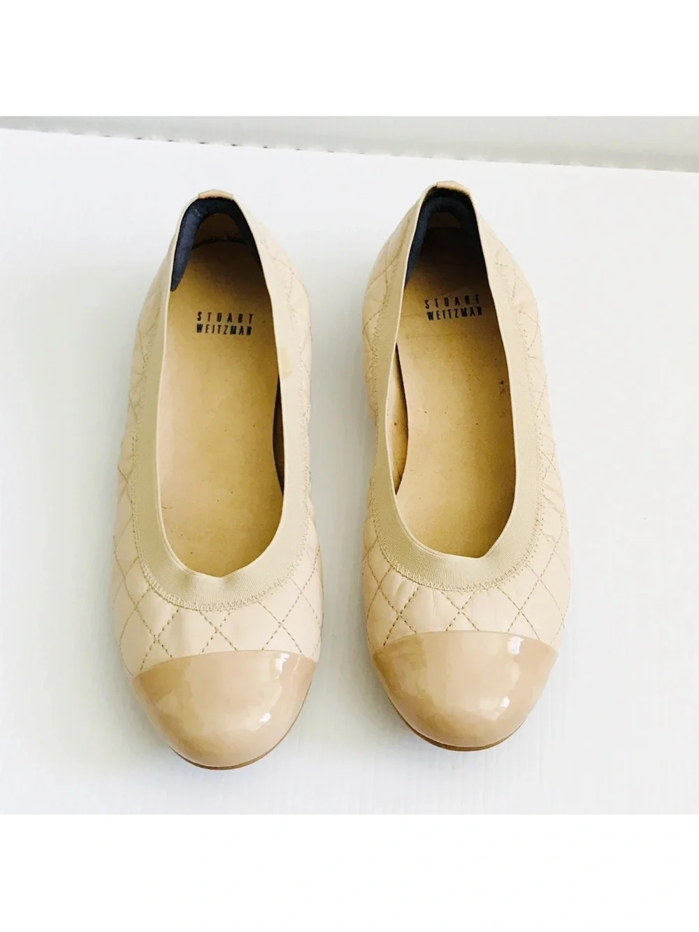 STUART WEITZMAN Womens Beige Nude Napa Leather Quilted Flats Slip On Shoes 8.5 W